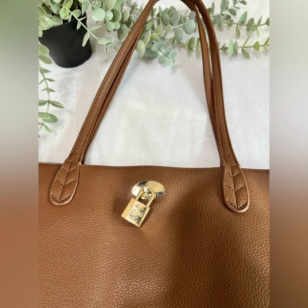 BCBG Paris Pebbled Faux Leather Tote - Brown - Picture 2 of 9